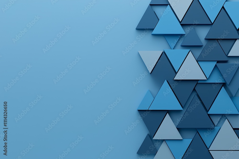 Poster a geometric pattern of blue triangles in multiple hues.
