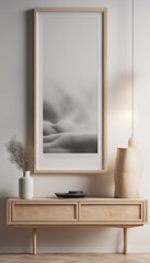 Scandinavian home interior design of modern living room Artistic wooden carving sideboard with flowi