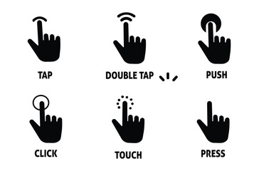 Finger click icon vector set. Touch, press tap, push, hold hand gesture sign symbol illustration.
