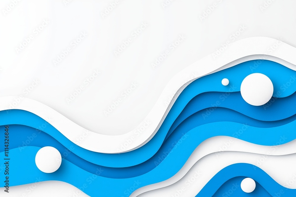 Poster A layered abstract pattern with gentle curves in multiple tones of blue and white.