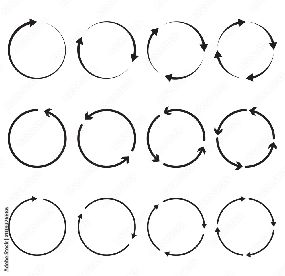 Poster circle arrow icon set. reload, refresh, loading, recycle and repeat arrow vector icons set.