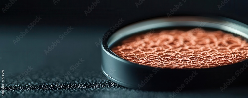 Aufkleber a close-up image of a textured, circular object with a reddish-brown surface, set against a dark bac