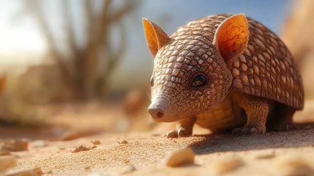 Adorable armadillo in a desert environment.
