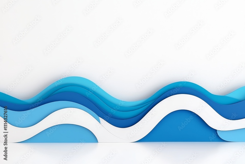Poster an abstract pattern of waves in various shades of blue, providing a tranquil visual experience.
