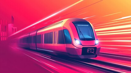 Fototapeta premium Futuristic Train in Motion with Vibrant Colorful Background