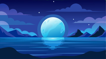 Big blue moon with blue panorama's for your wallpaper background, child book cover or your design