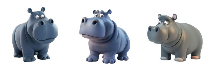 Fototapeta premium 3d render hippopotamus isolated on transparent background Cartoon Illustration in plastic style