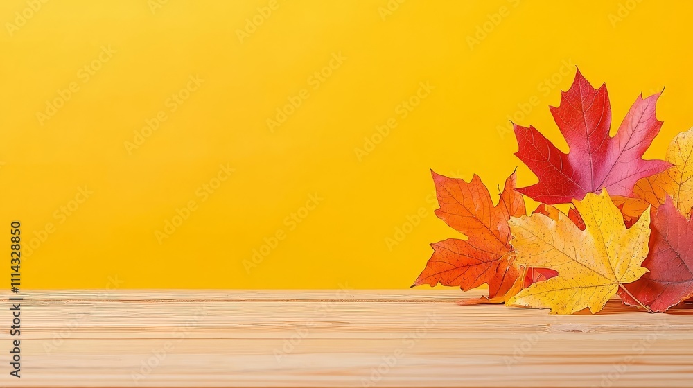 Poster lively fall foliage with a gentle bokeh backdrop and delicate raindrops.