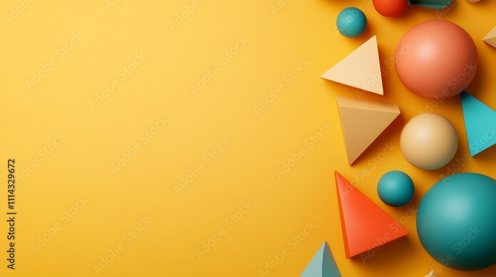 Poster geometric abstract shapes on muted yellow background with soft lines and sharp angles