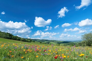 Obraz premium Vibrant Wildflower Meadow Under a Blue Sky
