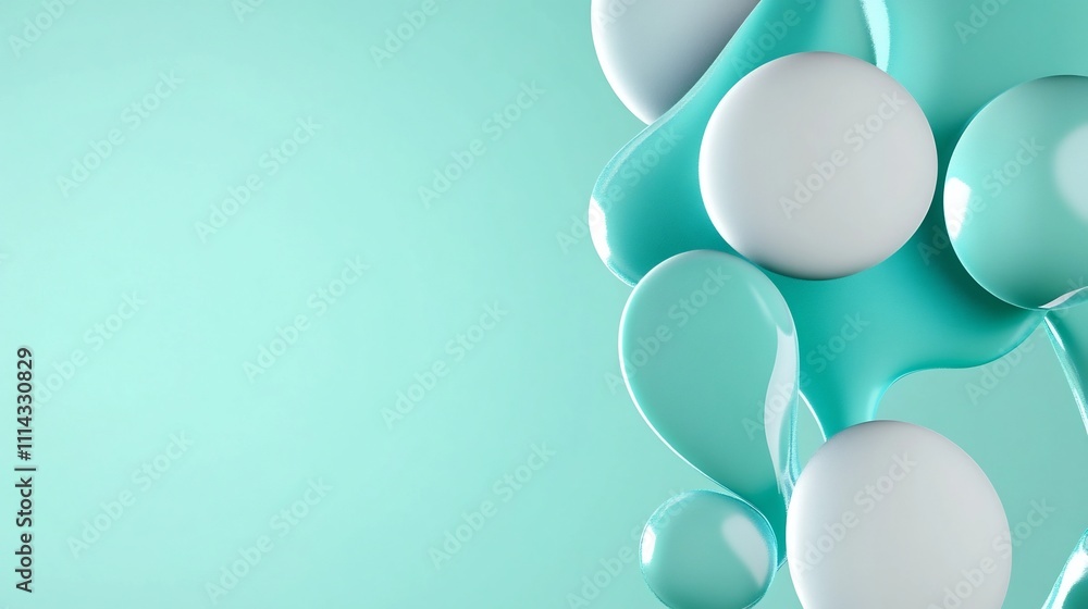 Aufkleber floating abstract shapes on soft aqua hued backdrop with subtle dimensional depth