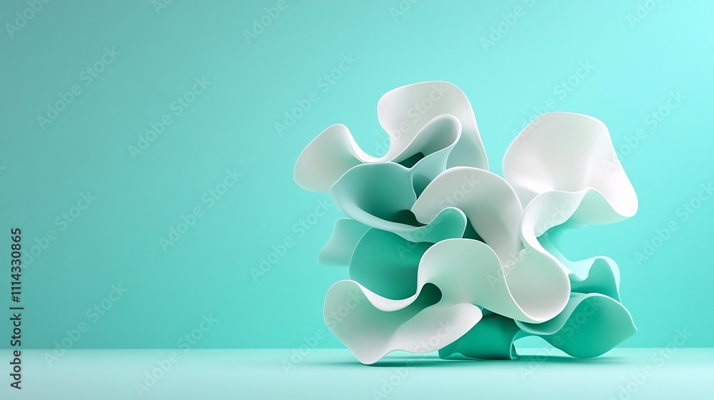 Aufkleber floating abstract forms in soft aqua digital render