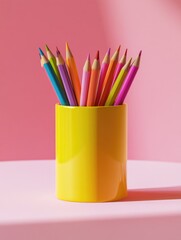 Fototapeta premium Colored Pencils in Yellow Cup