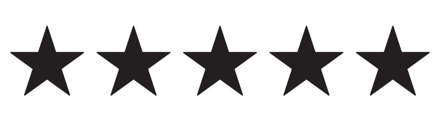 Set of five star icon collection. black star symbol. Vector Illustration. Five flat black stars isolated on a transparent background – Five stars for product reviews or ratings, apps, and website.