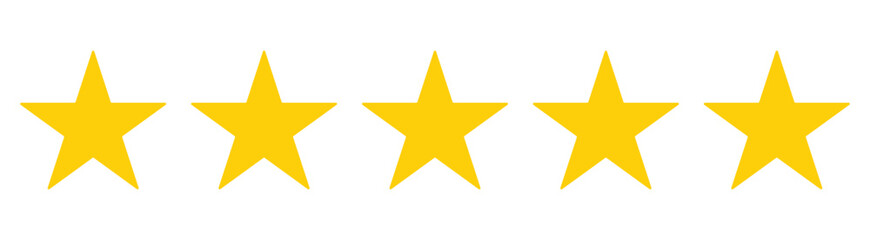 Set of five star icon collection. Yellow star symbol.