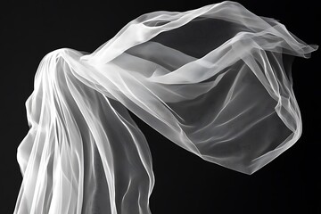 Fototapeta premium Flowing white fabric against a black background.