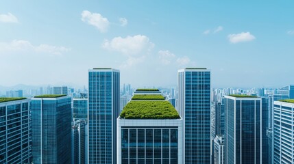 Fototapeta premium Futuristic cityscape showcasing green roofs promoting sustainable urban development