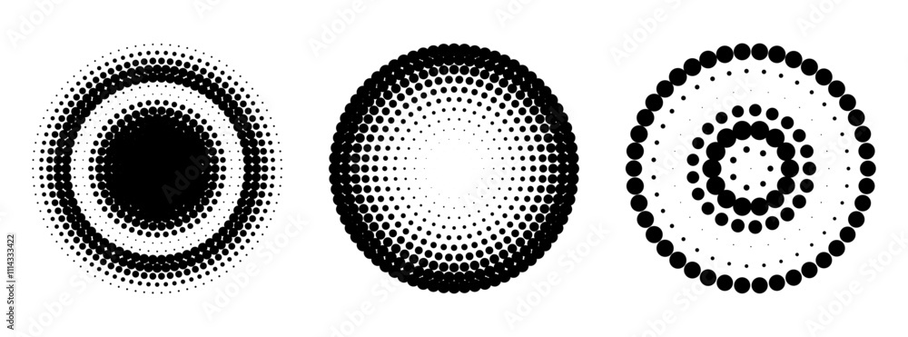 Poster halftones geometric dots gradient and pop art texture. circle halftone. abstract dotted circles