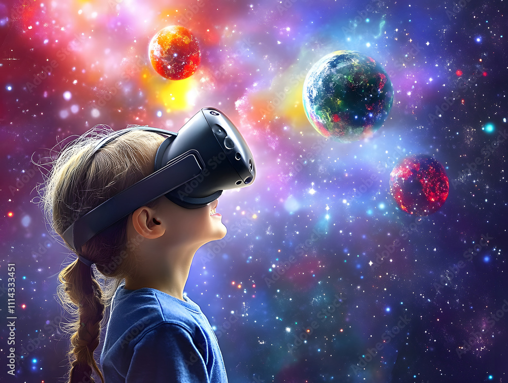 Poster child experiences virtual reality adventure in cosmic setting a galactic journey of imagination and 