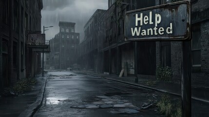 Obraz premium Desolate, rain-swept city street with a 