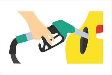 Fuel. Hand fills the car with gas. Vector simple color flat illustration.