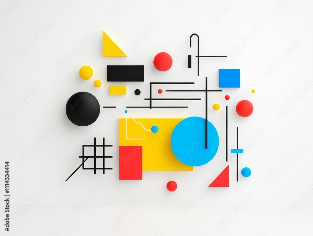 Poster a composition with abstract geometric patterns and lively colors.