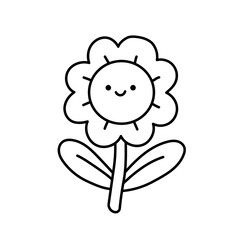 Cute kawaii flower. Black and white illustration, hand drawn coloring.