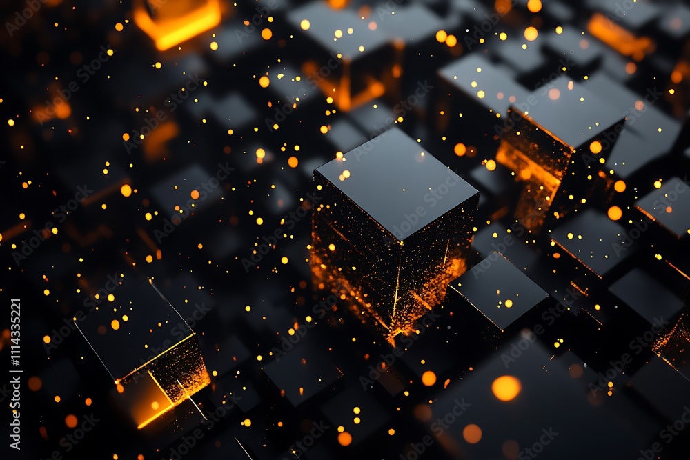 Poster glowing cubes abstract background.
