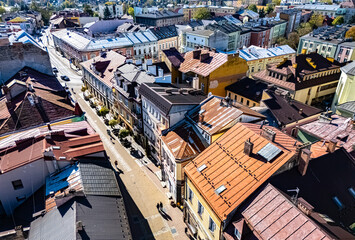 Fototapeta premium Aerial view of the sity of Sanok in Bieszczady Mountains, Poland