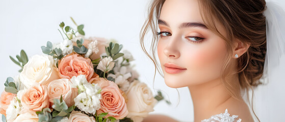 Naklejka premium Wedding photos with a clean background for free space for text. For use with advertising banners for weddings or Valentine's Day.