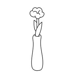 Flower in a vase. Black and white illustration, hand drawn coloring.