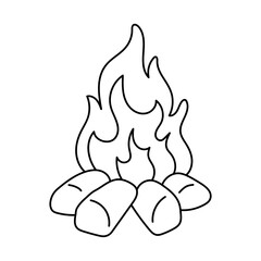 Bonfire. Fireplace. Black and white illustration, hand drawn coloring.