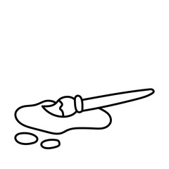 Brush with paint. Black and white illustration, hand drawn coloring.