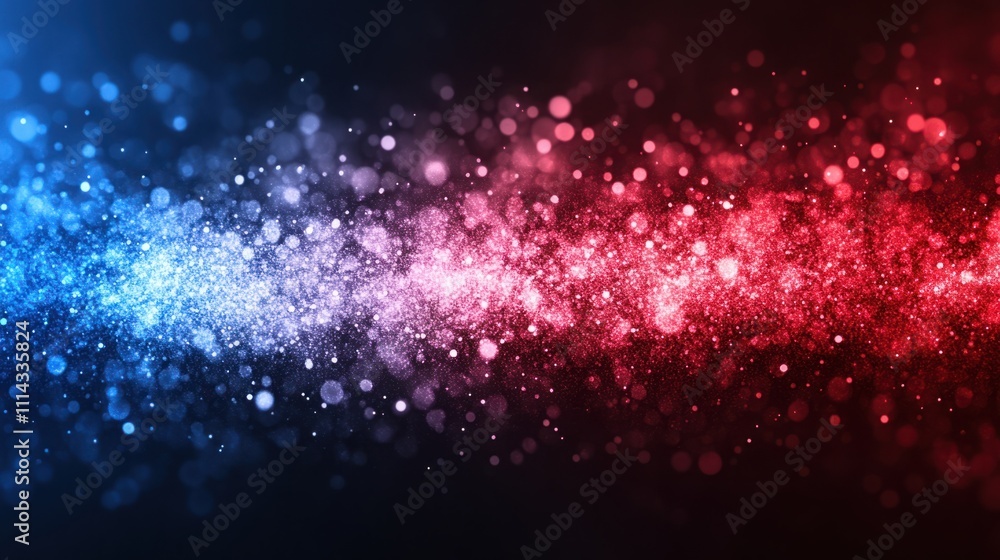 Poster abstract colorful background with sparkling glittering bokeh effects in blue and red shades for crea