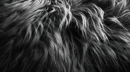 Intimate close-up of thick animal fur, every strand visible, showcasing a luxurious texture