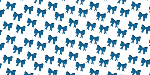 Blue ribbon bows on a white background. Seamless vector pattern illustration.