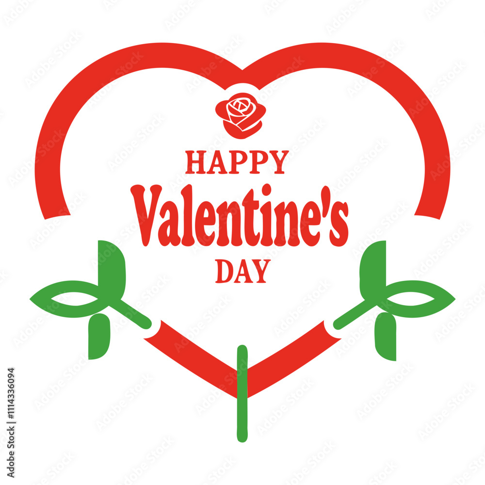 Fototapete vector silhouette of a valentine's day typography design in a heart shape with rose flowers isolated