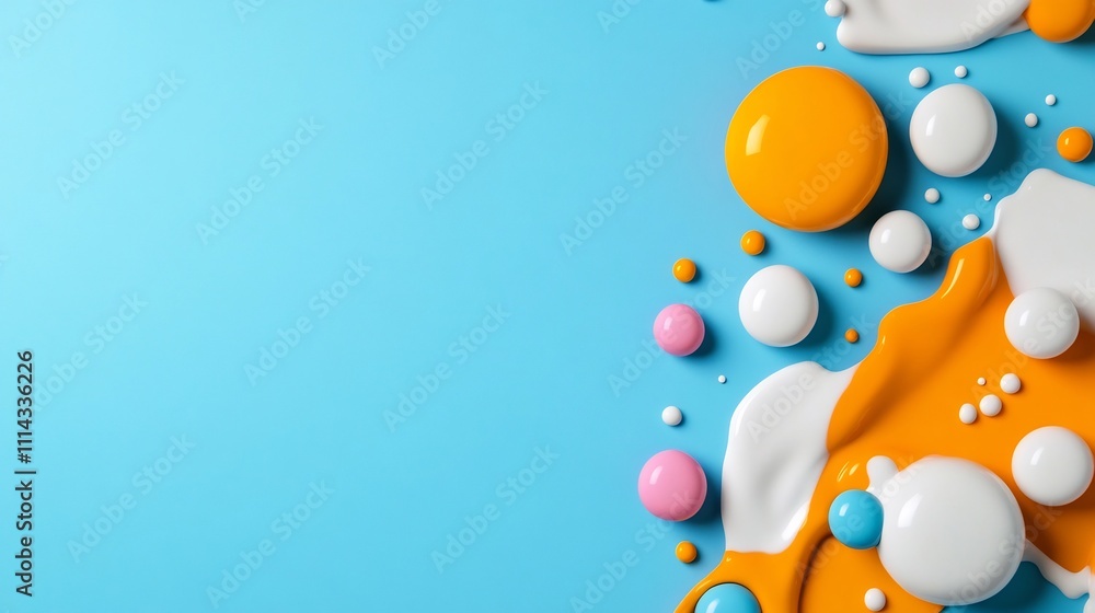 Poster playful abstract colored blobs on light blue background