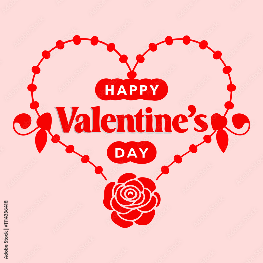 Fototapete vector silhouette of a valentine's day typography design in a heart shape with rose flowers isolated