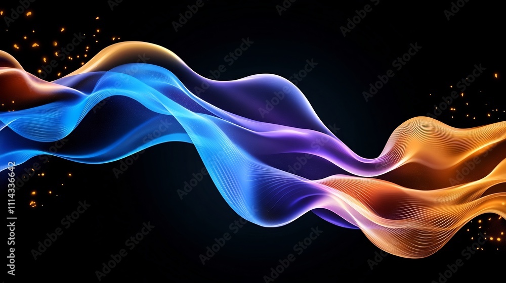 Poster vibrant digital swirls and flowing waves creating a futuristic tech-inspired atmosphere