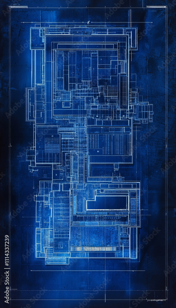 Poster blueprint of tech campus with server rooms and detailed layout