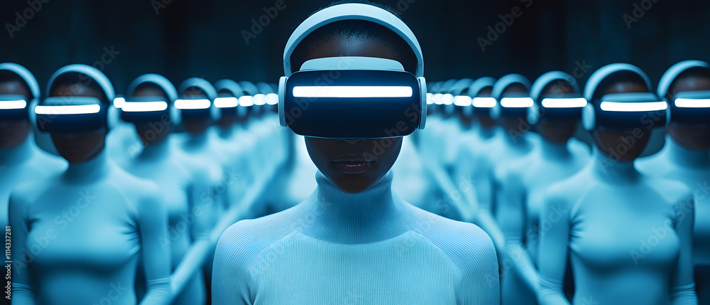 Poster virtual reality experience futuristic setting digital art high-tech environment close-up view immers