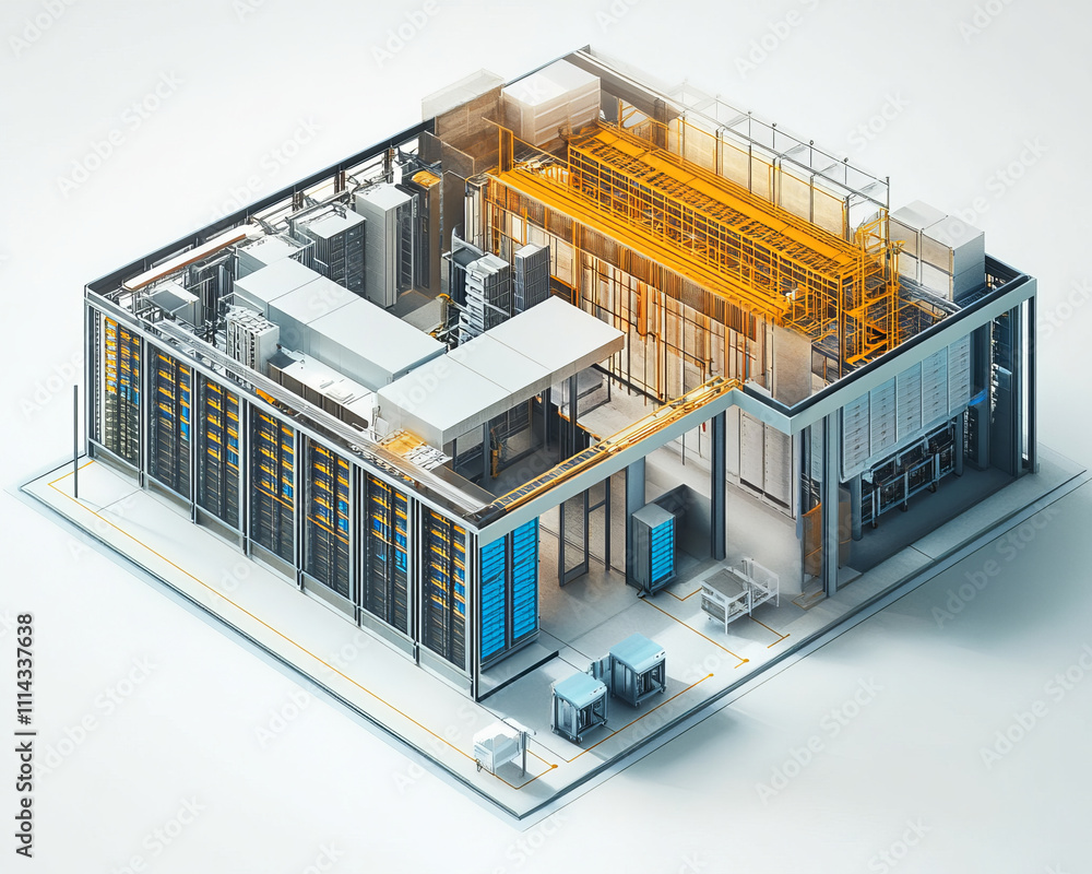 Aufkleber high density server room with data center infrastructure and blueprints