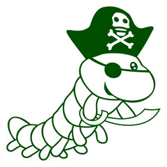 Caterpillar Sabre Pirate Captain Cap Funny Cute Design Lover Art Vector Illustration Card T-Shirt Poster Sticker Graphic Print Decorative Drawing Isolated Logo Decoration Symbol Creative Cool Style
