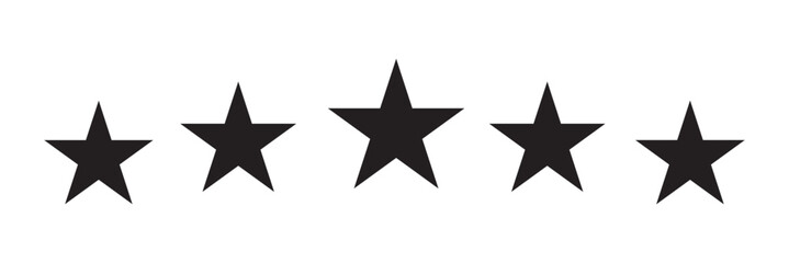 Set of five star icon collection. black star symbol. Vector Illustration. Five flat black stars isolated on a transparent background – Five stars for product reviews or ratings, apps, and website.