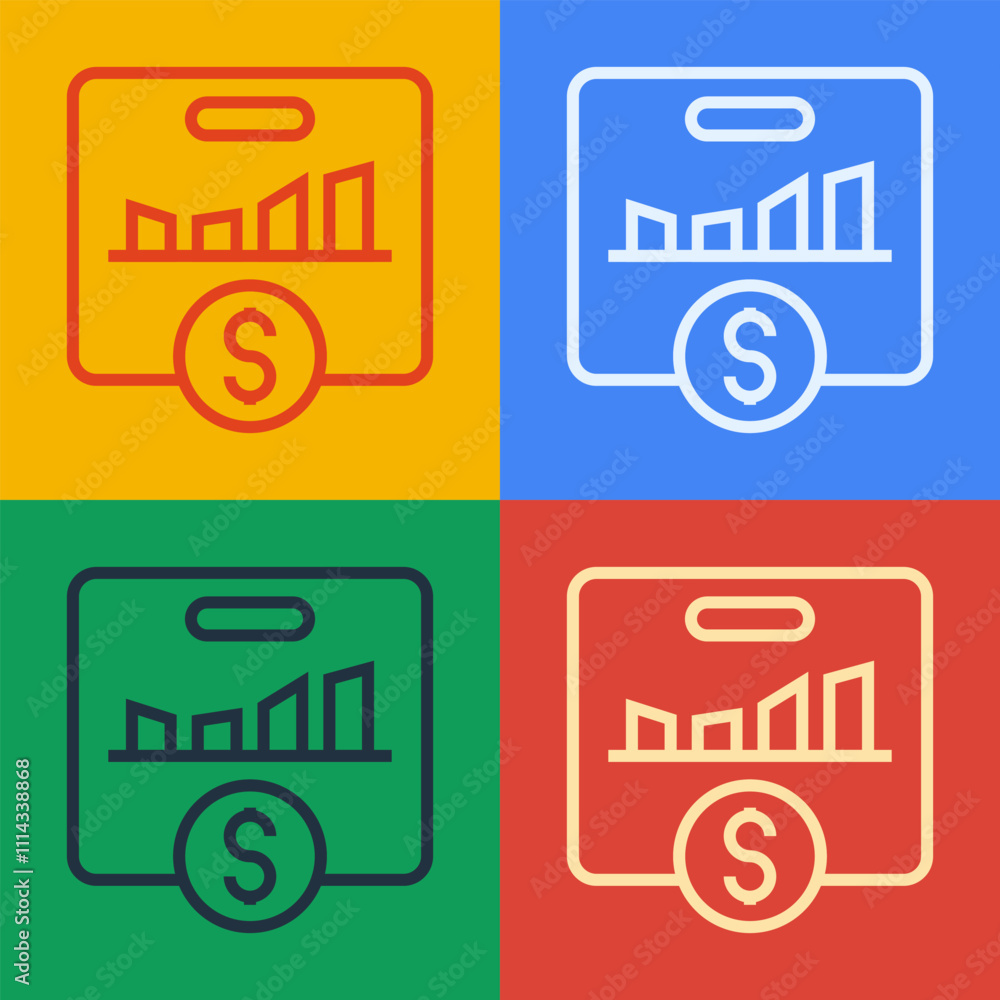 Poster pop art line kpi - key performance indicator icon isolated on color background. vector