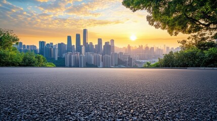 Fototapeta premium Sunrise Over Chongqing City Skyline and Asphalt Road Square With Modern Buildings. Generative AI
