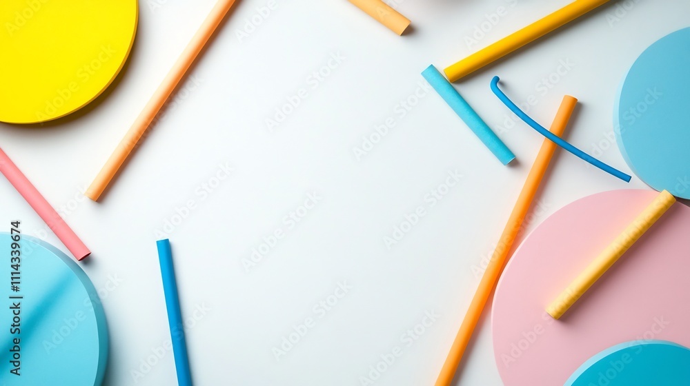 Aufkleber minimal abstract geometric shapes and lines on soft white background