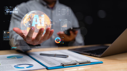 Image professional integrating artificial intelligence into business strategy, highlighting data...