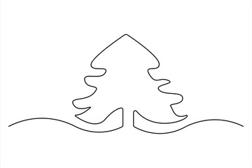 Continuous single line art drawing of winter tree isolated concept Doodle vector illustration